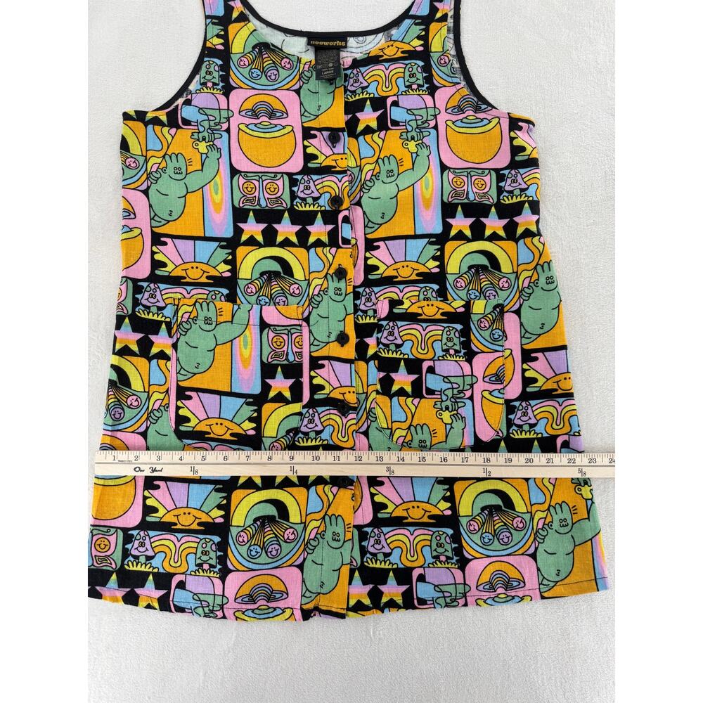 Nooworks Dreyfus 100% Linen Dress Black Rainbow Mushroom Tank Whimsical L - Picture 10 of 11